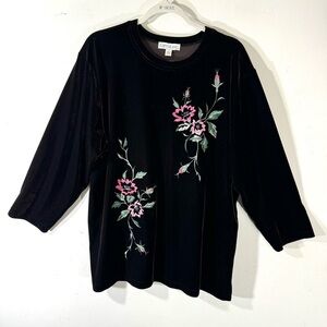 Karen Kane Brown Velvet Floral Embroidered Top